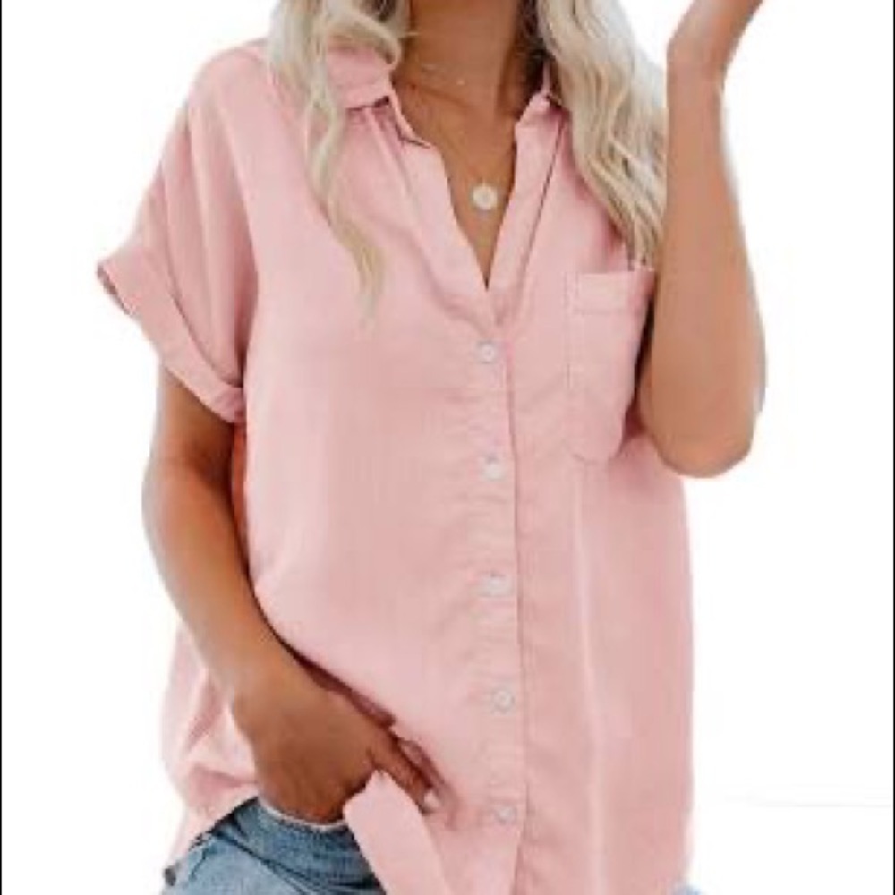 Duck Head jeans co pink & white striped shirt sleeve collared button down shirt